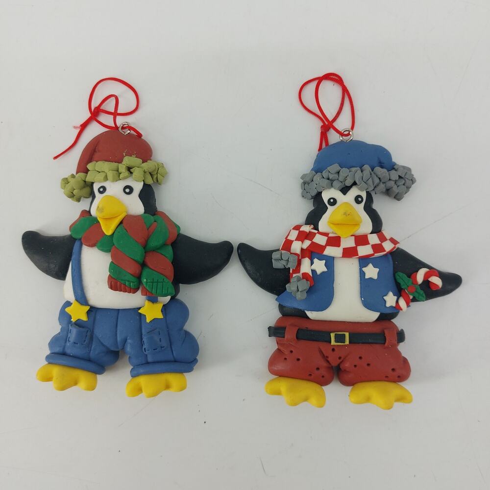 3 Whimsical Poly Penguins Christmas Ornaments Winter Hats